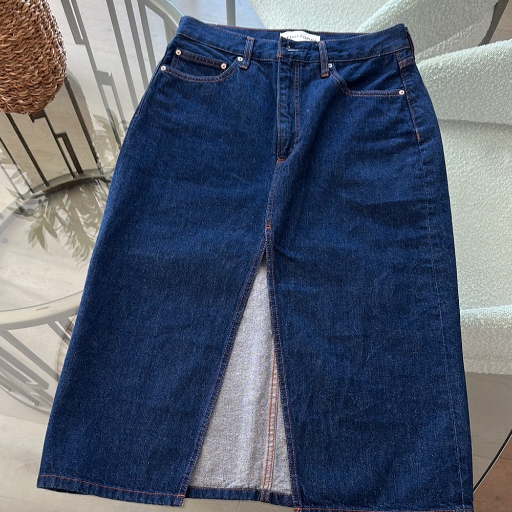 Dark Blue Denim Midi Skirt